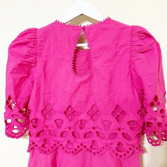 Saylor Auroette Eyelet Puff Sleeve Cotton Poplin
Dress in Hot Pink Size Medium - Picture 10 of 13